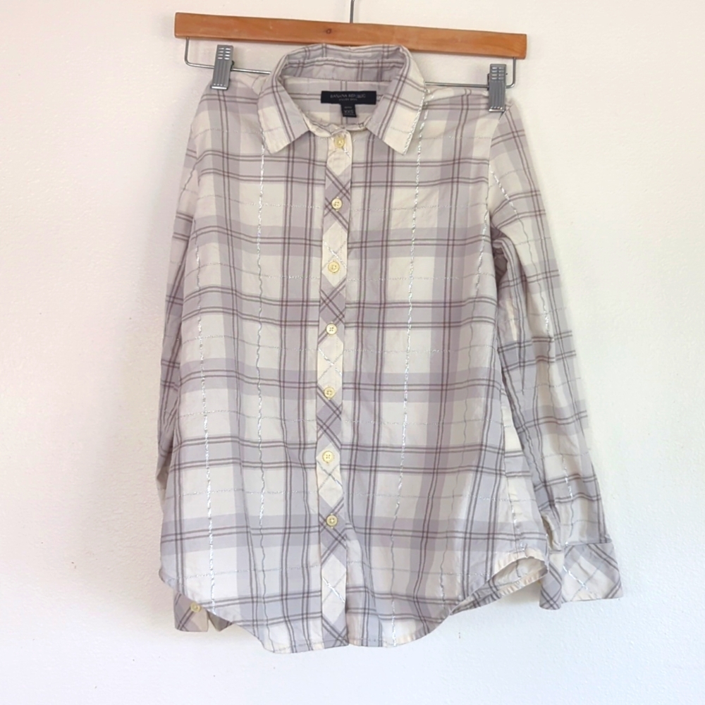Banana Republic White Shimmer Button Shirt Petite